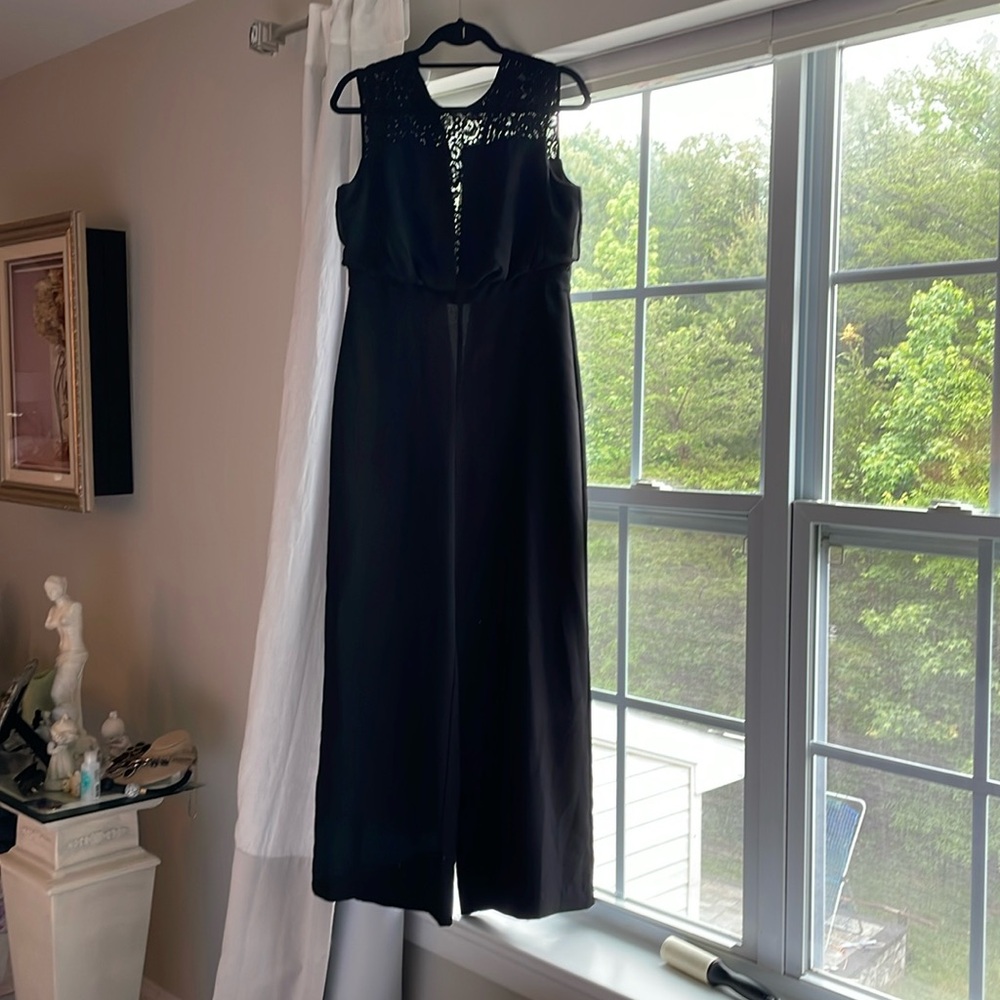 WHBM “chiffon” and crepe jumpsuit with lace detail